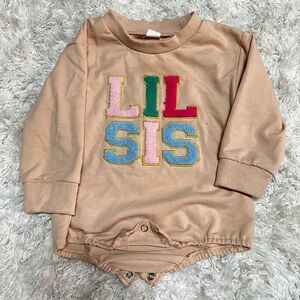 6-9M Lil Sis Tan Long Sleeve Baby Onesie
